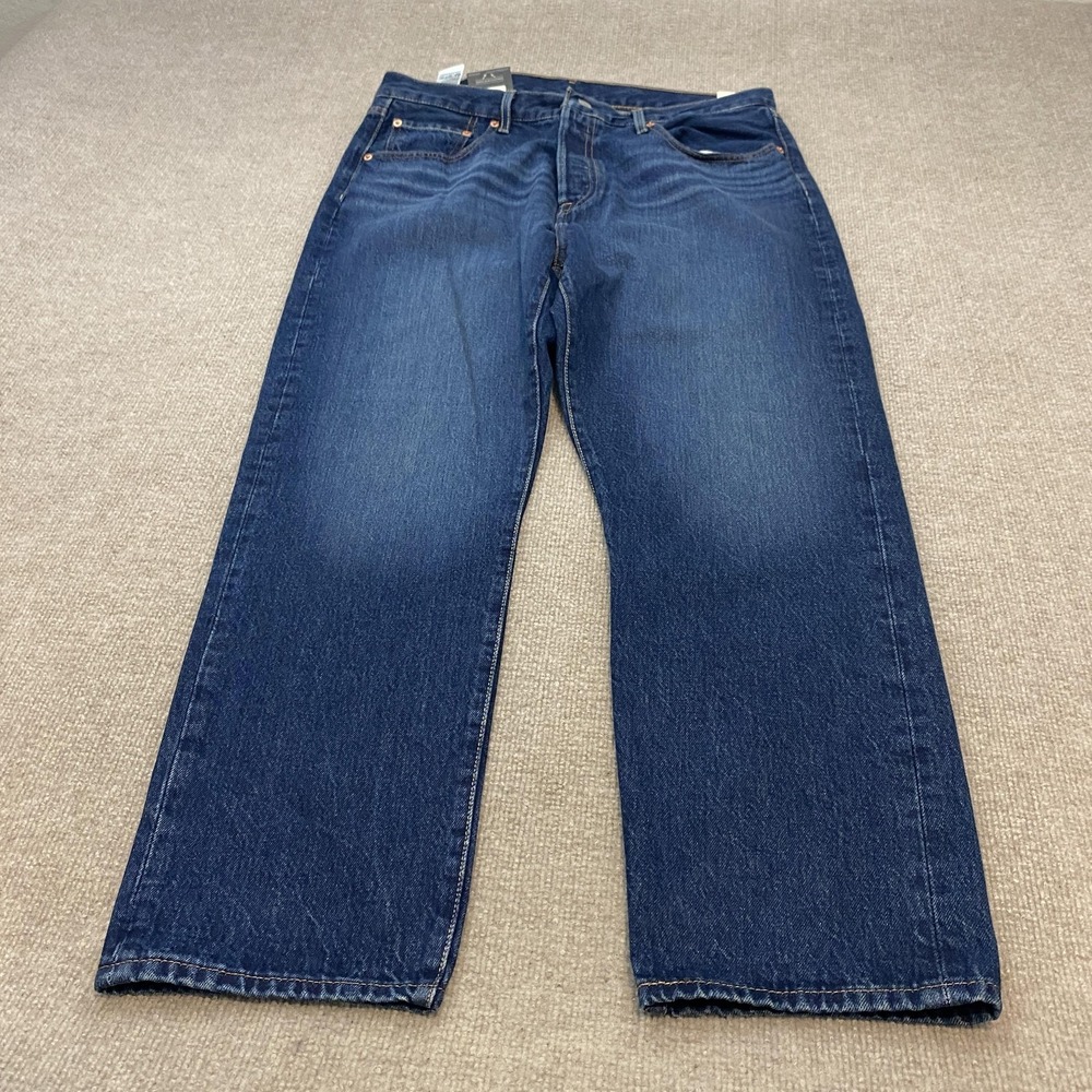Levis 501 Original Cropped Jeans Womens W33 L28 Blue Med Wash High Rise Denim - Picture 2 of 12